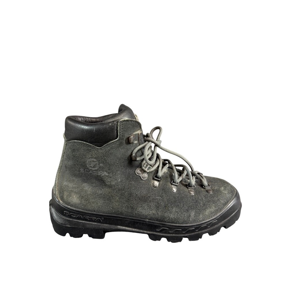 EUC Scarpa Made in Italy Grey Suede Leather Hiking Boots Vibram Sole EU 42 US 9